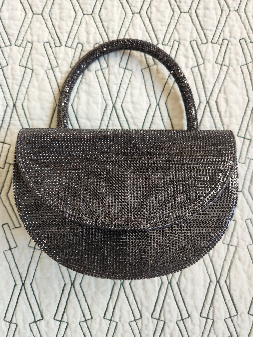 Elegant Black Rhinestone Top-Handle Evening Bag
